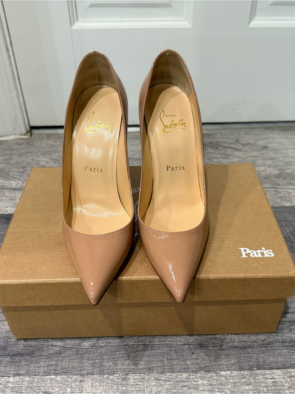 Christian Louboutin Patent Nude/Beige Pointed-Toe Pumps